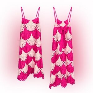 ✨ Stunning Adelyn Rae Pink & Ivory Lace Scallop Dress Bow Back Size M ✨